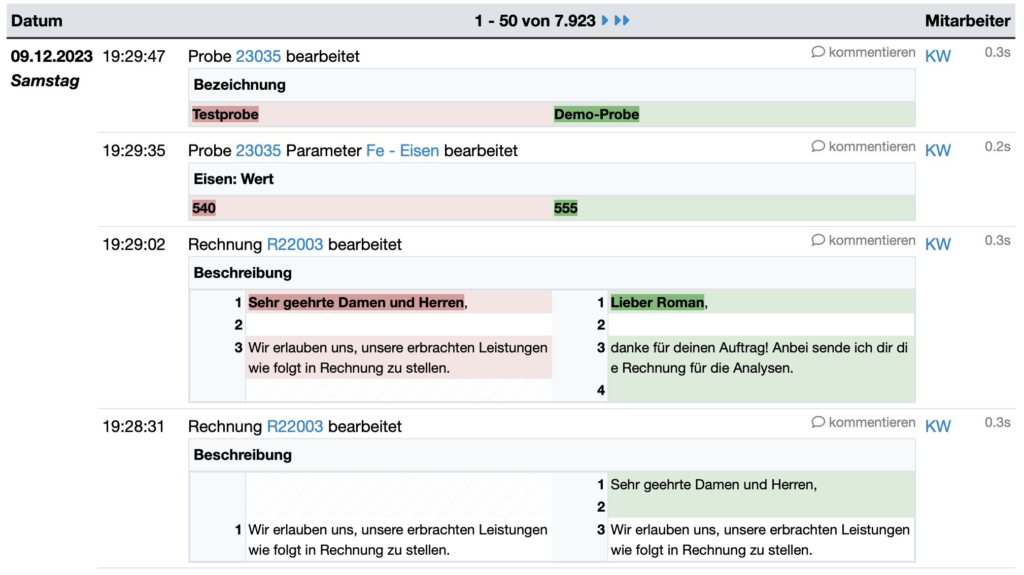 Audit Tral mit Änderungshistorie nach DIN EN ISO 17025