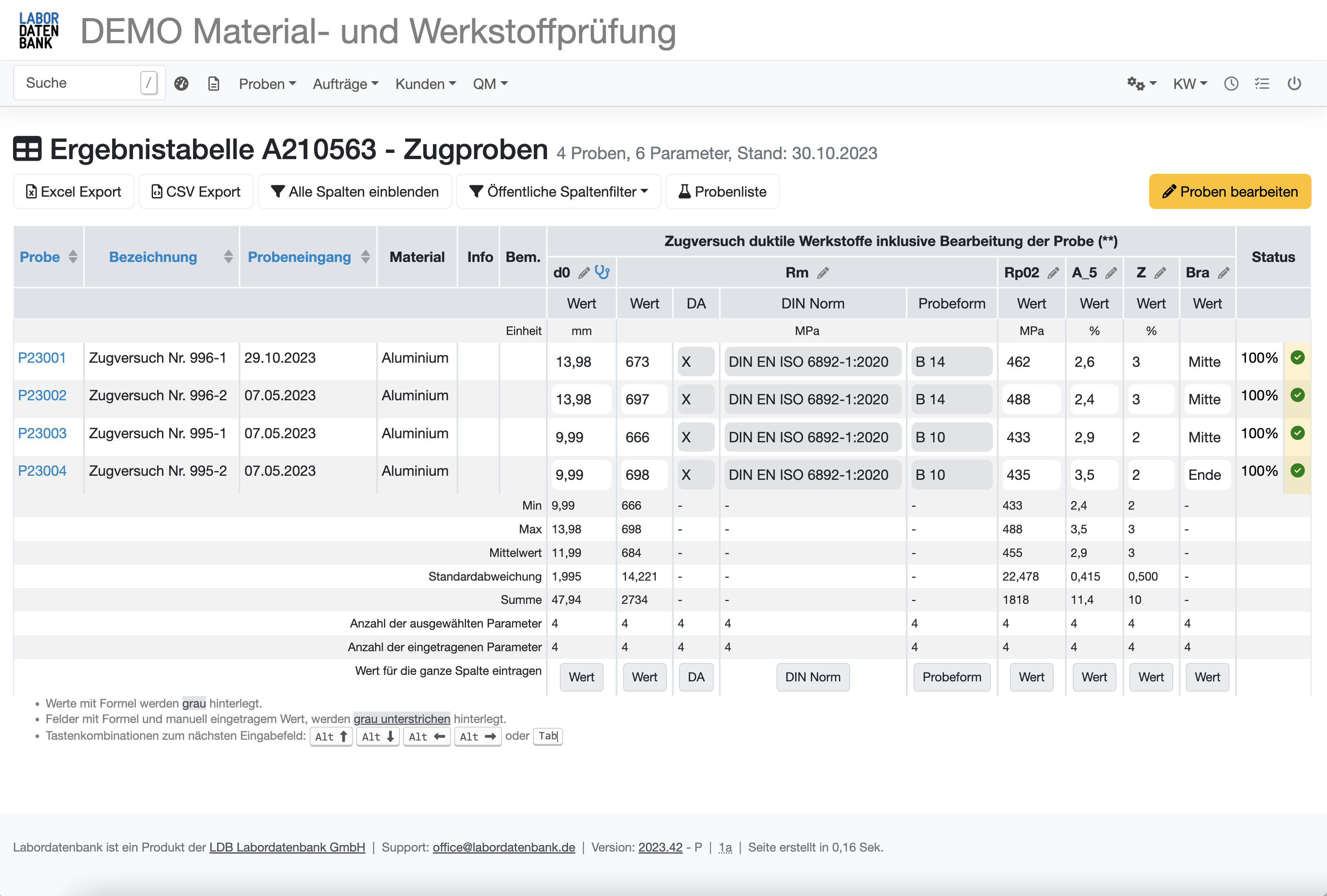 Screenshot einer Laborsoftware für Materialprüfung und Werkstoffprüfung