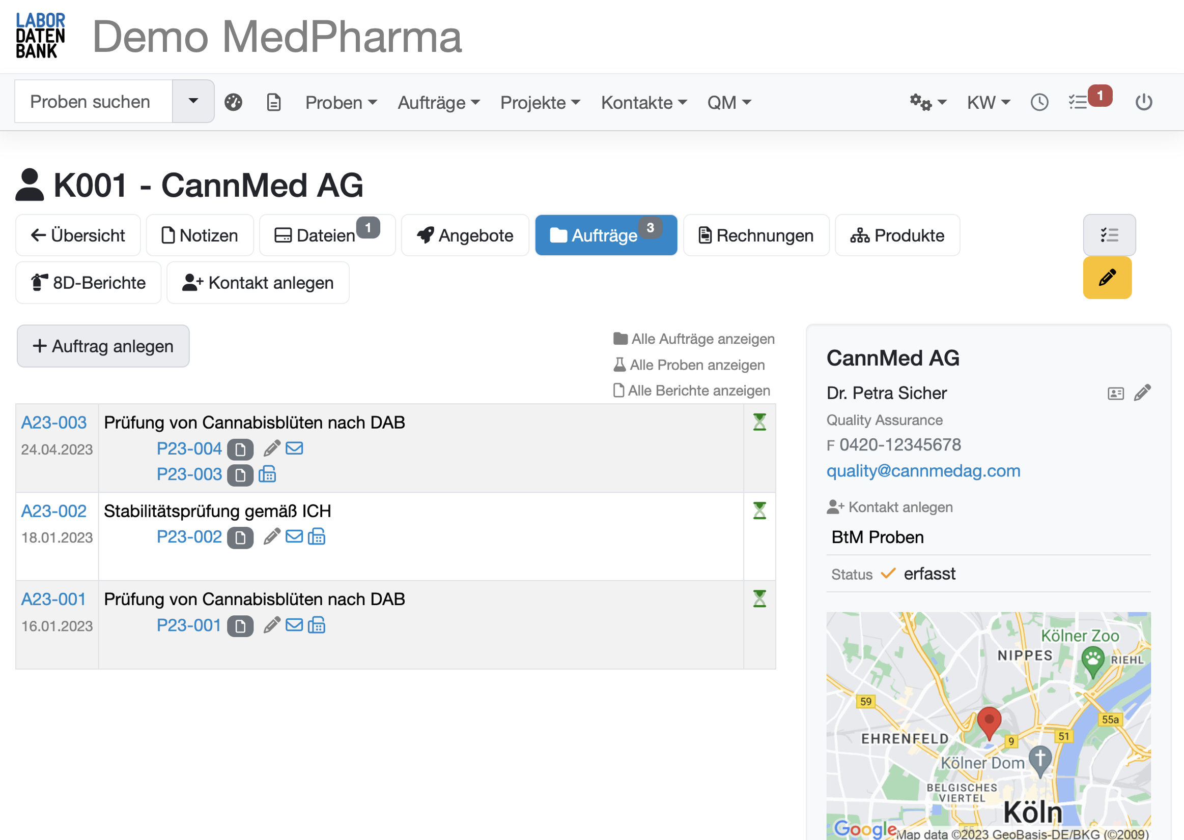 Screenshot einer Laborsoftware für pharmazeutische Labore