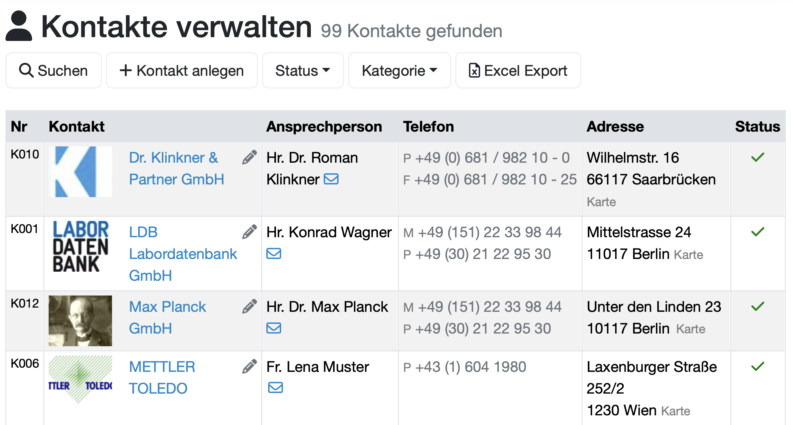 Kunden in der Labordatenbank verwalten