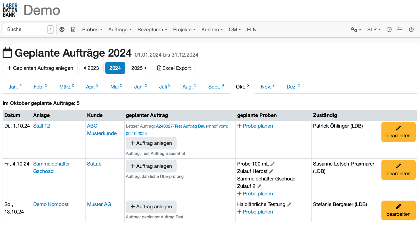 Screenshot eines LIMS für Umweltlabore die Wasser und Trinkwasser analysieren